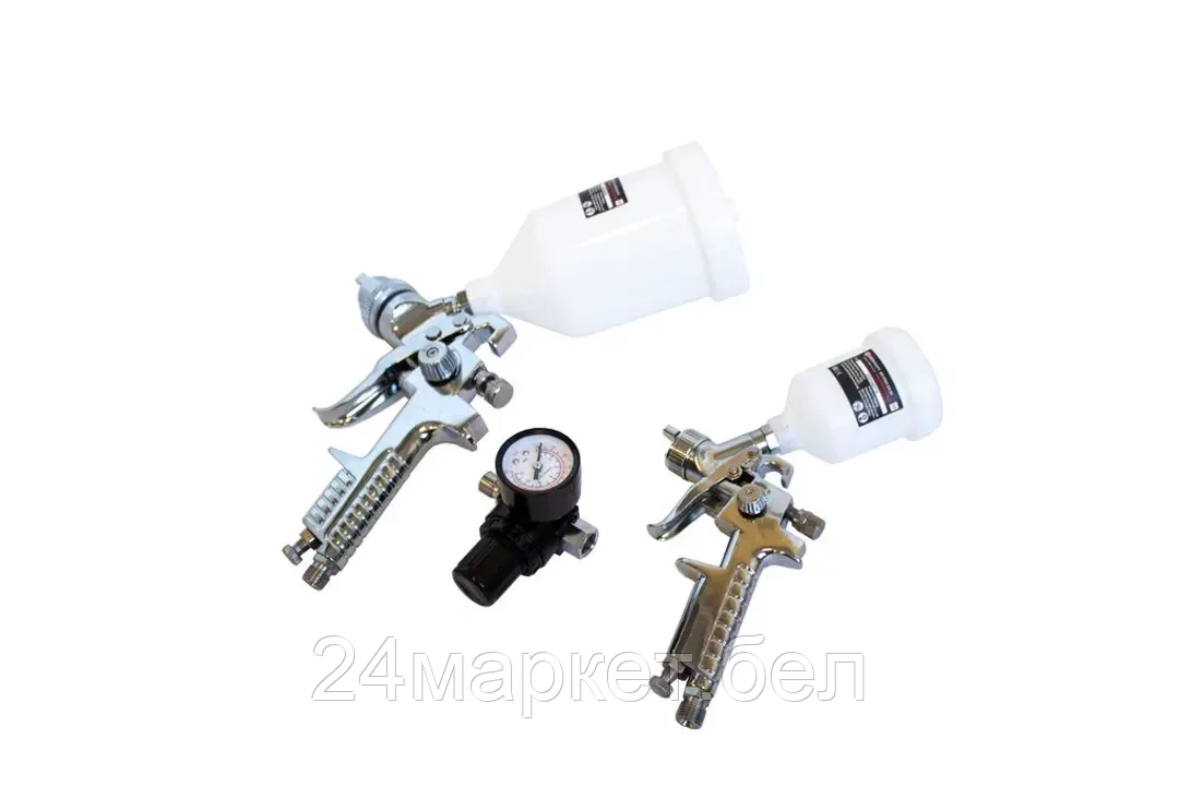 Набор краскораспылетелей с регулятором давл. 3пр(2.0-3.5Bar,120-200л/мин,600мл,1.4мм;3.0-4.0Bar,100-170л/мин,125мл,1.0мм) FORCEKRAFT FK-R8826 (H-2000, H-827-2V)