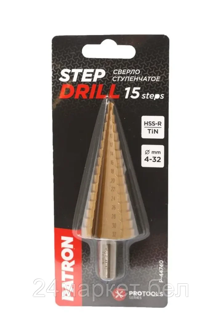 Сверло ступенчатое  HSS 4241(4-32мм), в блистере PATRON P-44740
