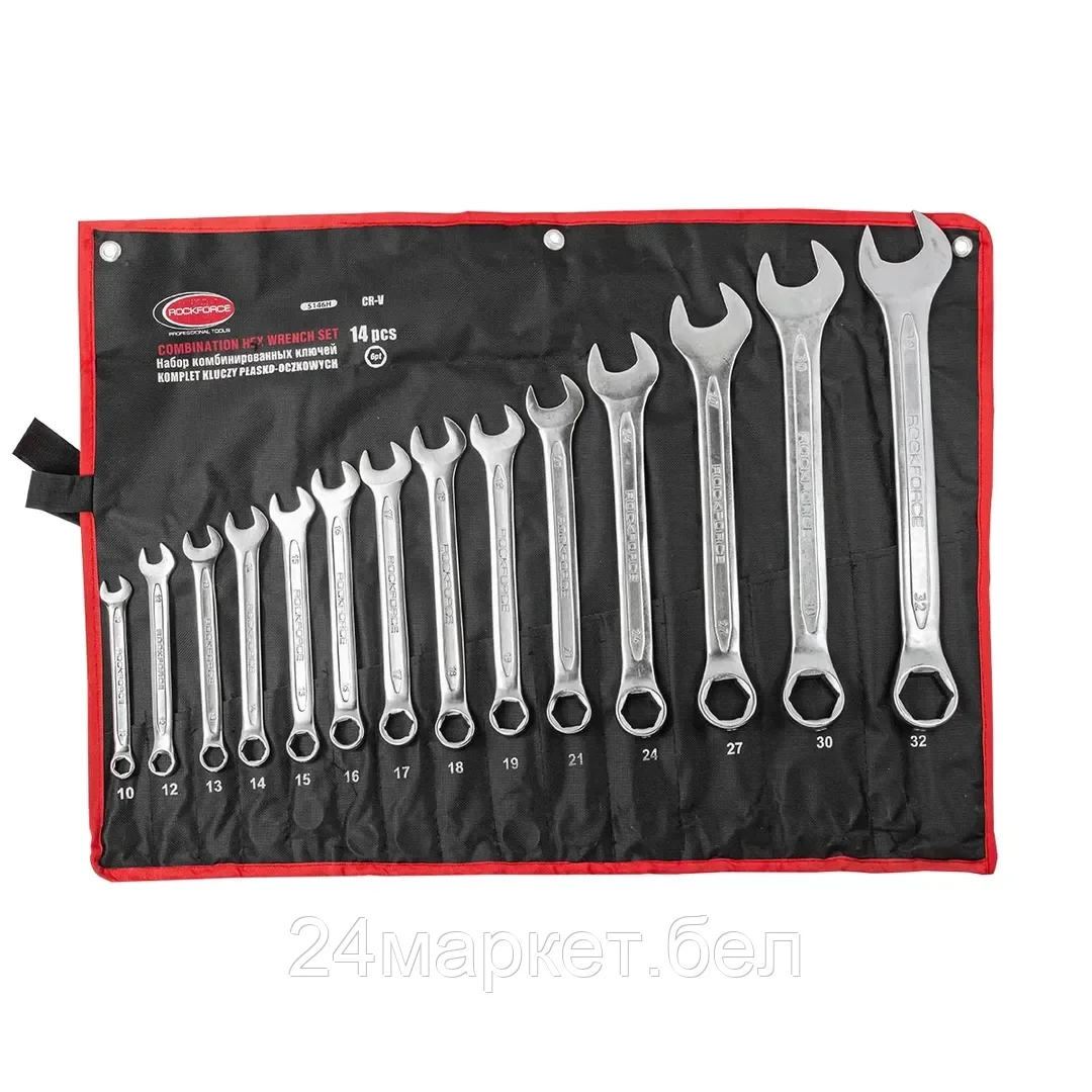 Rock FORCE Набор ключей комбинированных 14пр. 6гр.(10, 12-19, 21, 24, 27, 30, 32мм), на полотне