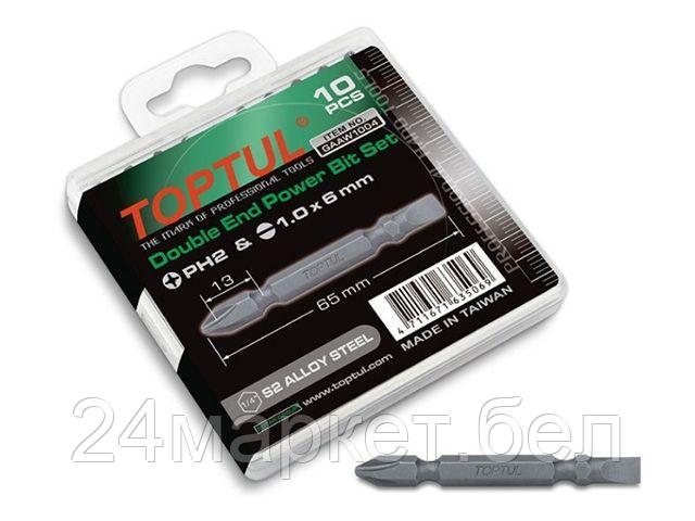 TOPTUL Тайвань Набор бит двухсторонних PH2хSL6 L65мм 10шт. в пластм.боксе  TOPTUL (GAAW1004)