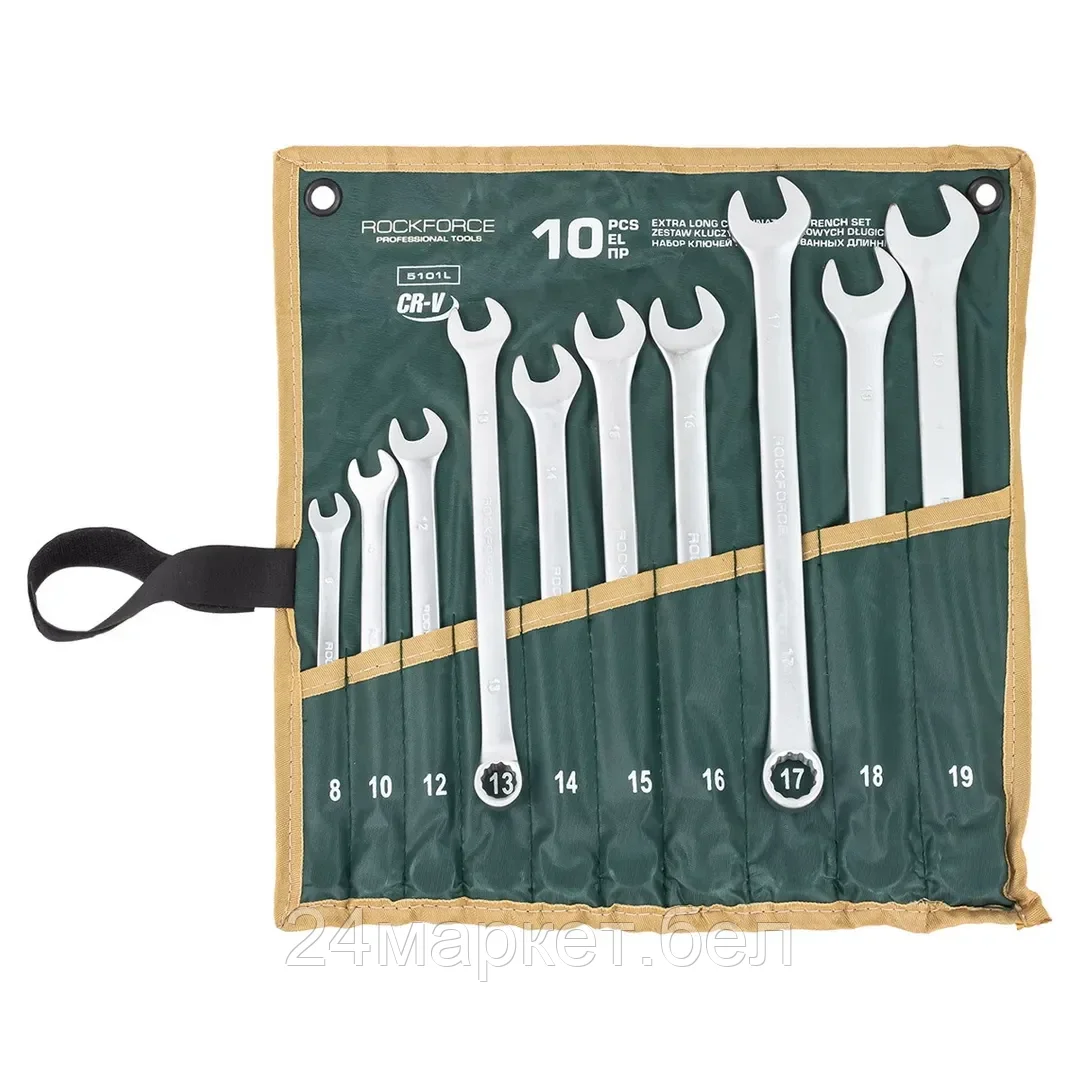 RF-5101L RockFORCE Набор ключей комбинированных удлиненных 10пр. (8, 10, 12-19мм)на полотне