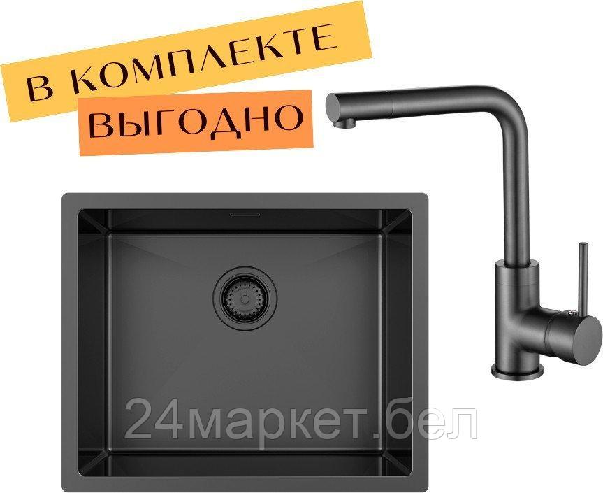 Кухонная мойка Aquasanita DER 100 L + cмеситель AquaSanita 5553-T graphite