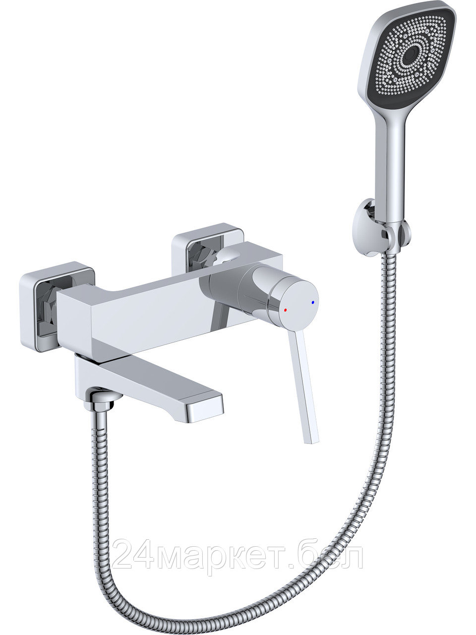 Смеситель для ванны D35, серия 750 ECONOCE (Короткий поворотный излив, длина 182,5 см, лейка и шланг в комплекте) EC0752