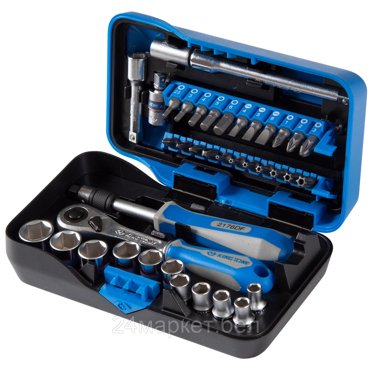 KING TONY 2539MR-AM KING TONY Набор торцевых головок с принадлежностями серии "ATOM", 1/4", шестигранные, 5-14 мм, 39 предметов