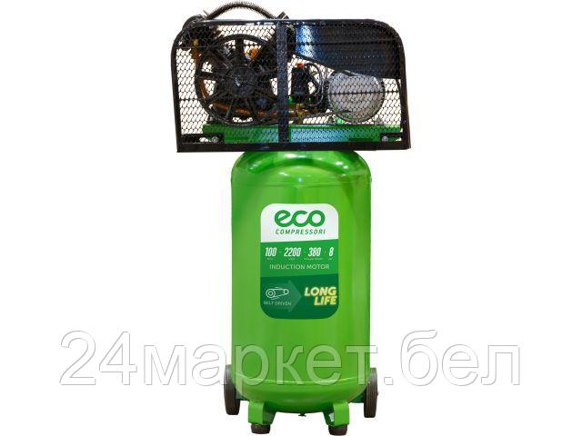 ECO Китай Компрессор ECO AE-1005-B2 (380 л/мин, 8 атм, ременной, масляный, вертикальный ресив. 100 л, 220 В, 2.20 кВт)