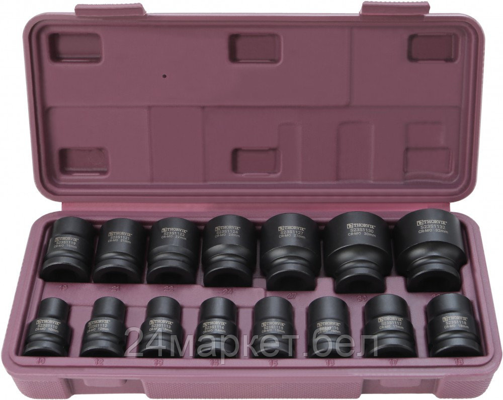 Thorvik S23S1115S S23S1115S Набор головок торцевых ударных 1/2"DR, 10-32 мм,  15 предметов