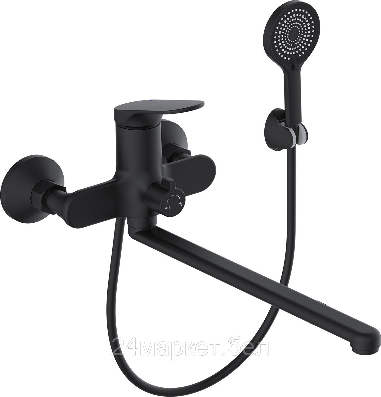 Смеситель для ванны D35, серия 710 черный ECONOCE (Длинный L-излив, длина 323 мм, лейка и шланг в комплекте) EC0711BL