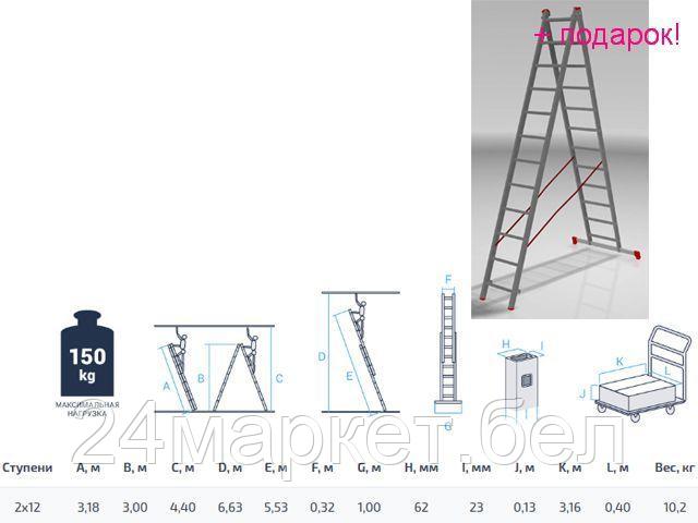 PRO STARTUL Россия Лестница алюм. 2-х секц. 300/553см 2х12 ступ., 10,2кг PRO STARTUL (ST9947-12)