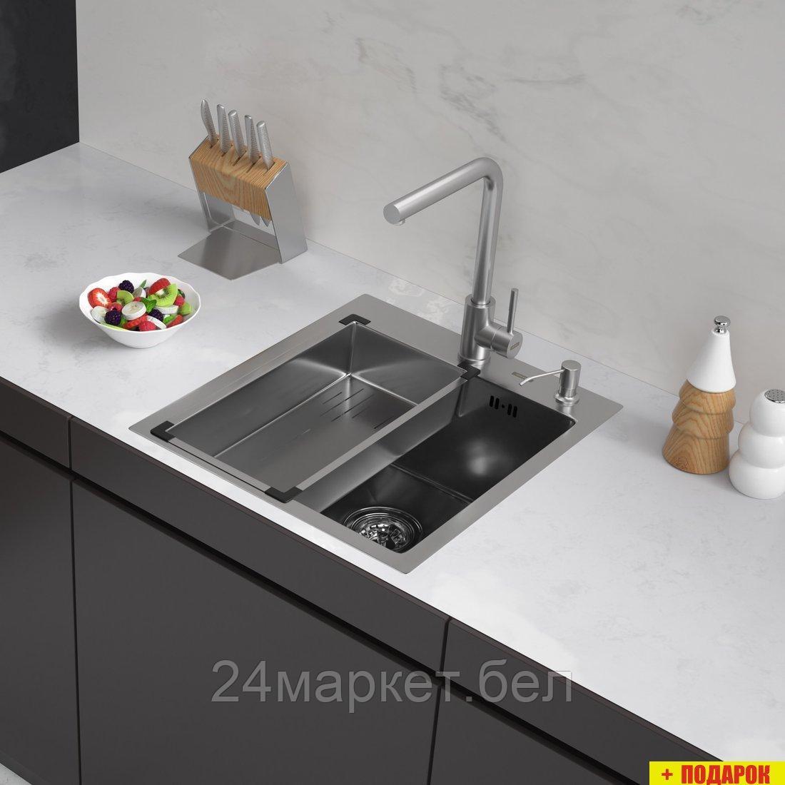 Кухонная мойка ARFEKA Eco AR мойка 450*500, коландер G, дозатор Satin