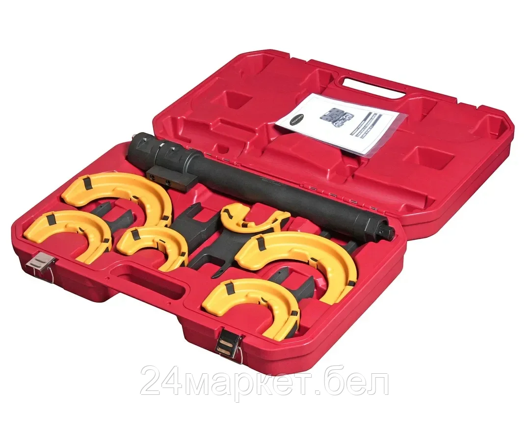 Rock FORCE Стяжка пружин усиленная с 3-мя парами захватов и пластиковыми накладками, 7пр.(раб. диапазон:80-317мм, диаметры захватов: 80/110/165 мм),в кейсе Rock FORCE RF-4274