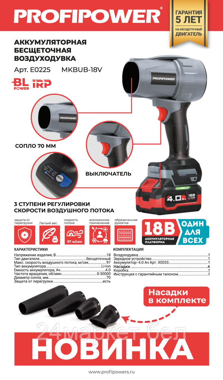 Ручная воздуходувка Profipower Tornado MKBUB-18V (с 1-им АКБ)