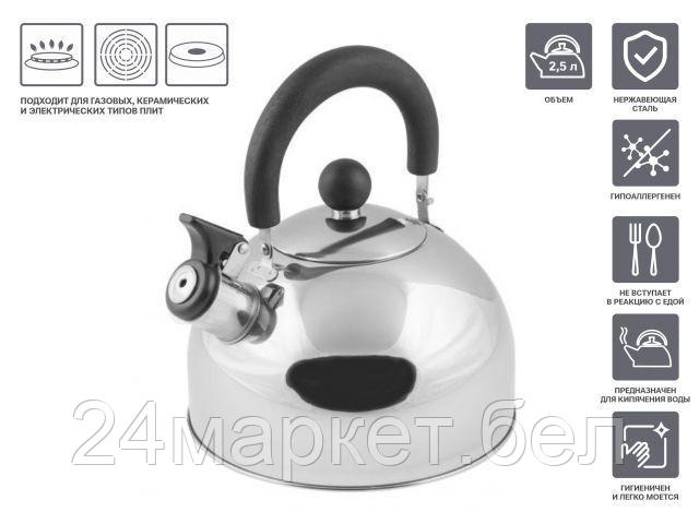 Чайник со свистком Perfecto Linea Holiday 52-121518 (серебристый металлик)