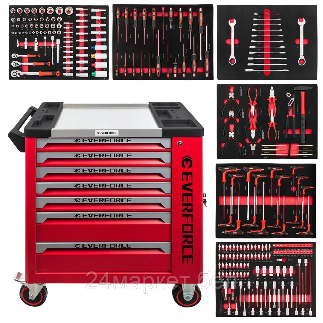 EF-55307 Набор ручных инструментов в стальной тележке (250пр.) EVERFORCE