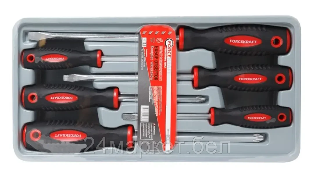 ForceKraft Набор отверток магнитных "Profi" S2, 6пр.(PH:1x75, 2x100, 3x150мм; SL 5.5х100, 6.5х150, 8х175мм)в лотке FORCEKRAFT FK-2068