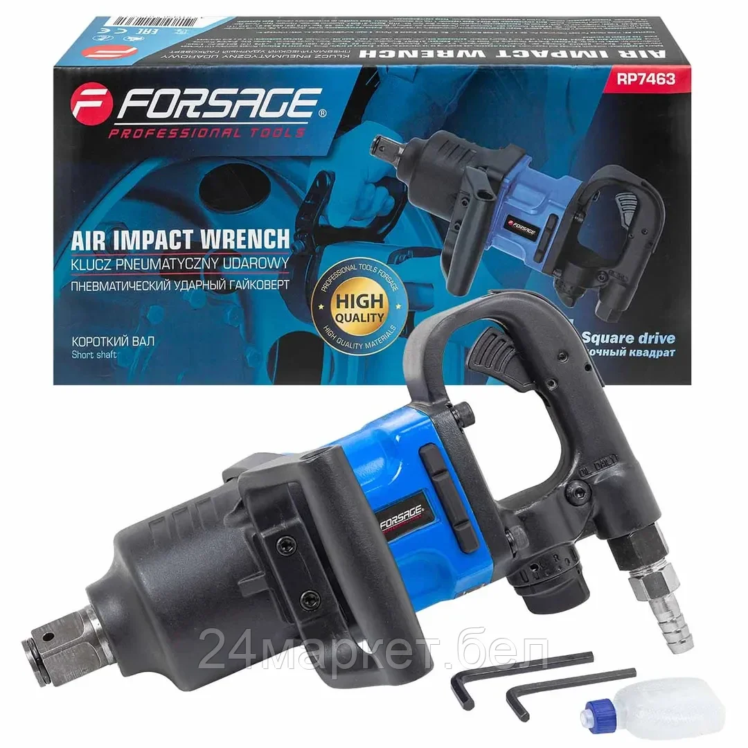 Пневмогайковерт ударный с коротким валом,реверсом и регулировкой усилия 1''(2000Hм, 6000 об/мин,6.3bar,320 л/мин,7.8кг) Forsage F-RP7463