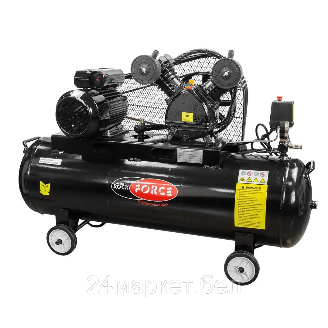 Компрессор поршневой безмасляный с прямым приводом (220В,3.0кВт,1450об/мин,ресивер 100л, 8бар, 559л/м,82дБ) Rock FORCE RF-265-100