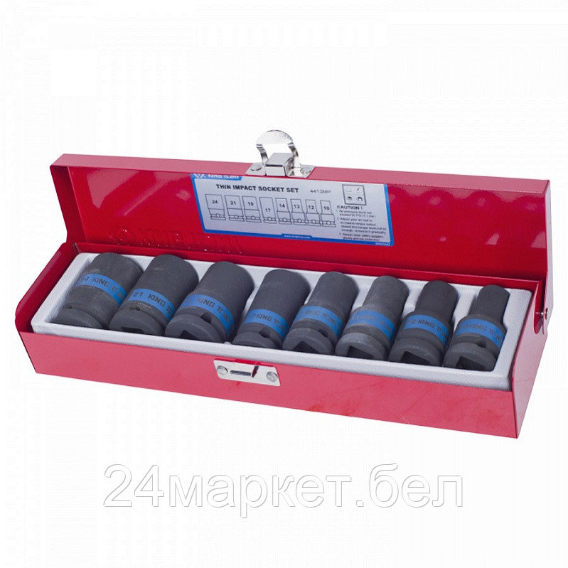 KING TONY 4413MP KING TONY Набор ударных торцевых головок 1/2", шестигранные, тонкостенные, 10-24 мм, 8 предметов