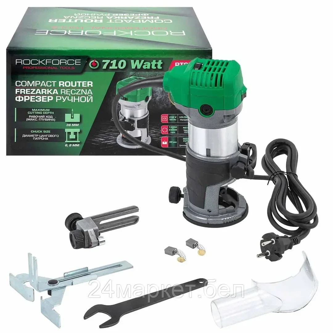 RF-RT0700C RockFORCE Фрезер ручной (710Вт, 13000-33000 об/мин, ход фрезы 36мм, диаметр цангового патрона 6,8мм)