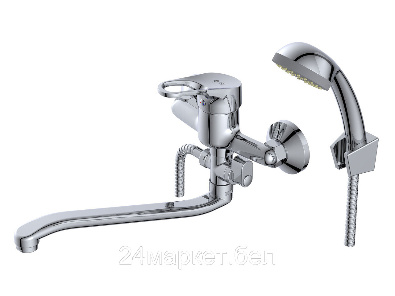 Смеситель для ванны (Lt) D40, серия BAS AV Engineering (Длинный L-излив, длина 265 мм., лейка и шланг в комплекте, поворотный.) AVBAS7-A294-421