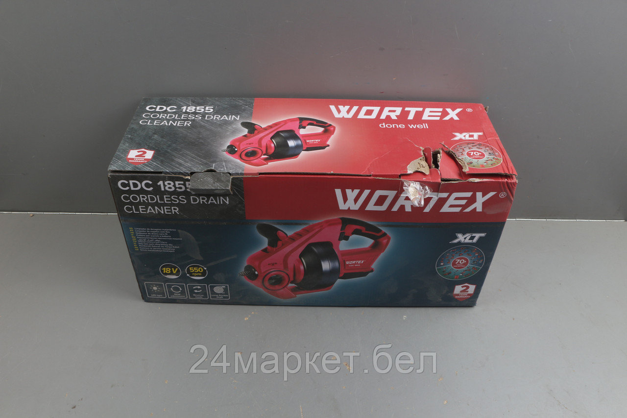 Аккум. прочистная машина WORTEX CDC 1855 в кор. ALL1 XLT SET 0-550 об/мин, трос 7,6 м. уцененный (