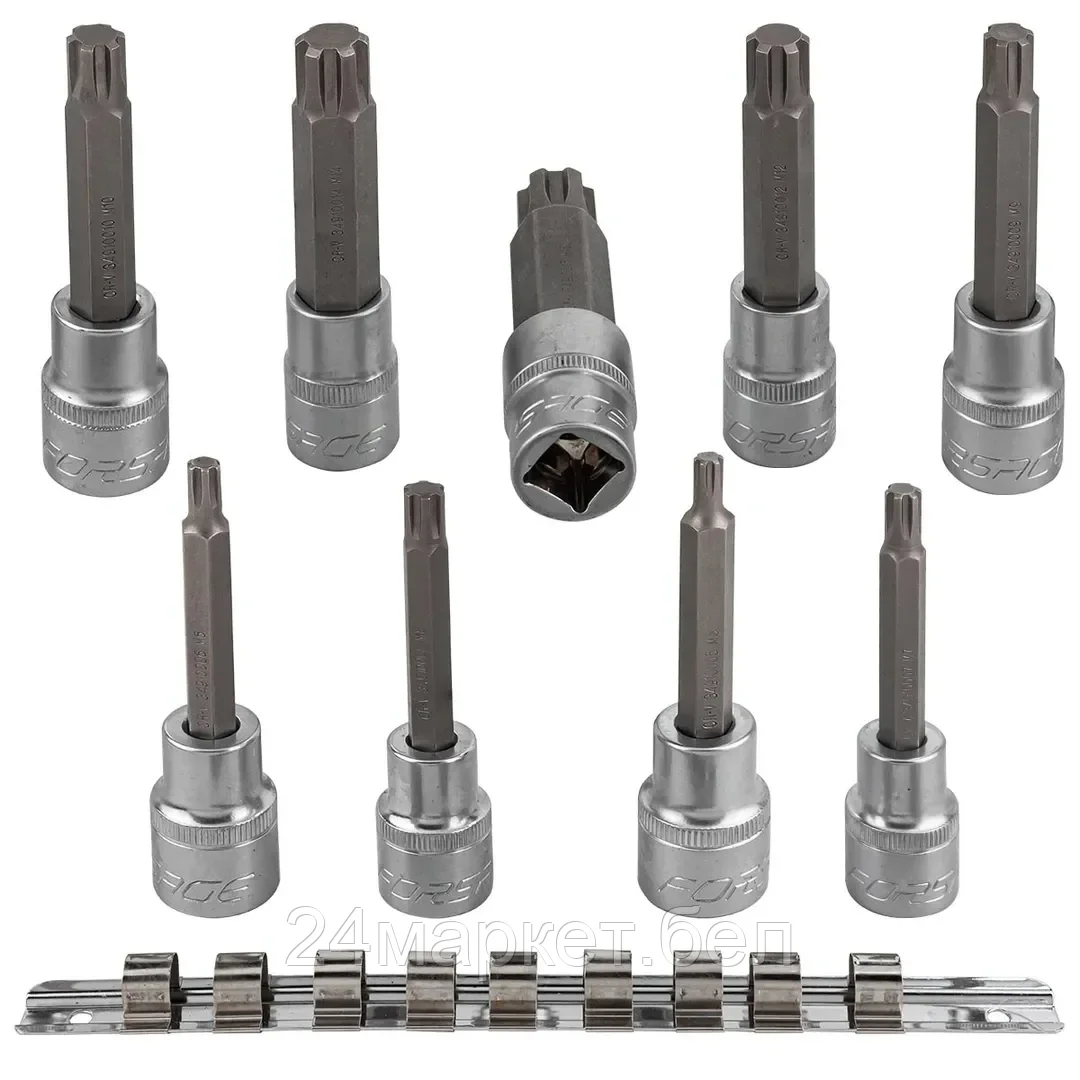 FORSAGE Набор головок-бит Ribe 6-лучевых,9 пр.(М5,М6,М7,М8,М9,М10,М12,М14,М16; L-100мм), на планке Forsage F-40915L