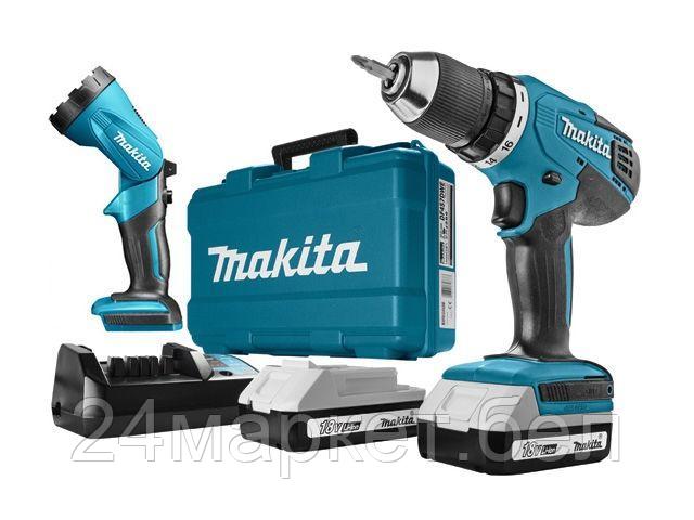 Аккум. дрель-шуруповерт MAKITA LXT DF 457 DWLE в чем. + фонарь (18.0 В, 2 акк., 1.5 А/ч Li-Ion, 2 скор., 42 Нм, шурупы до 10 мм) DF457DWLE