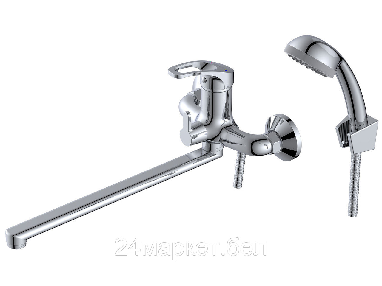 Смеситель для ванны (Lt) D35, серия URS AV Engineering (Длинный L-излив, длина 265 мм, лейка и шланг в комплекте, поворотный) AVURS7-A120-222