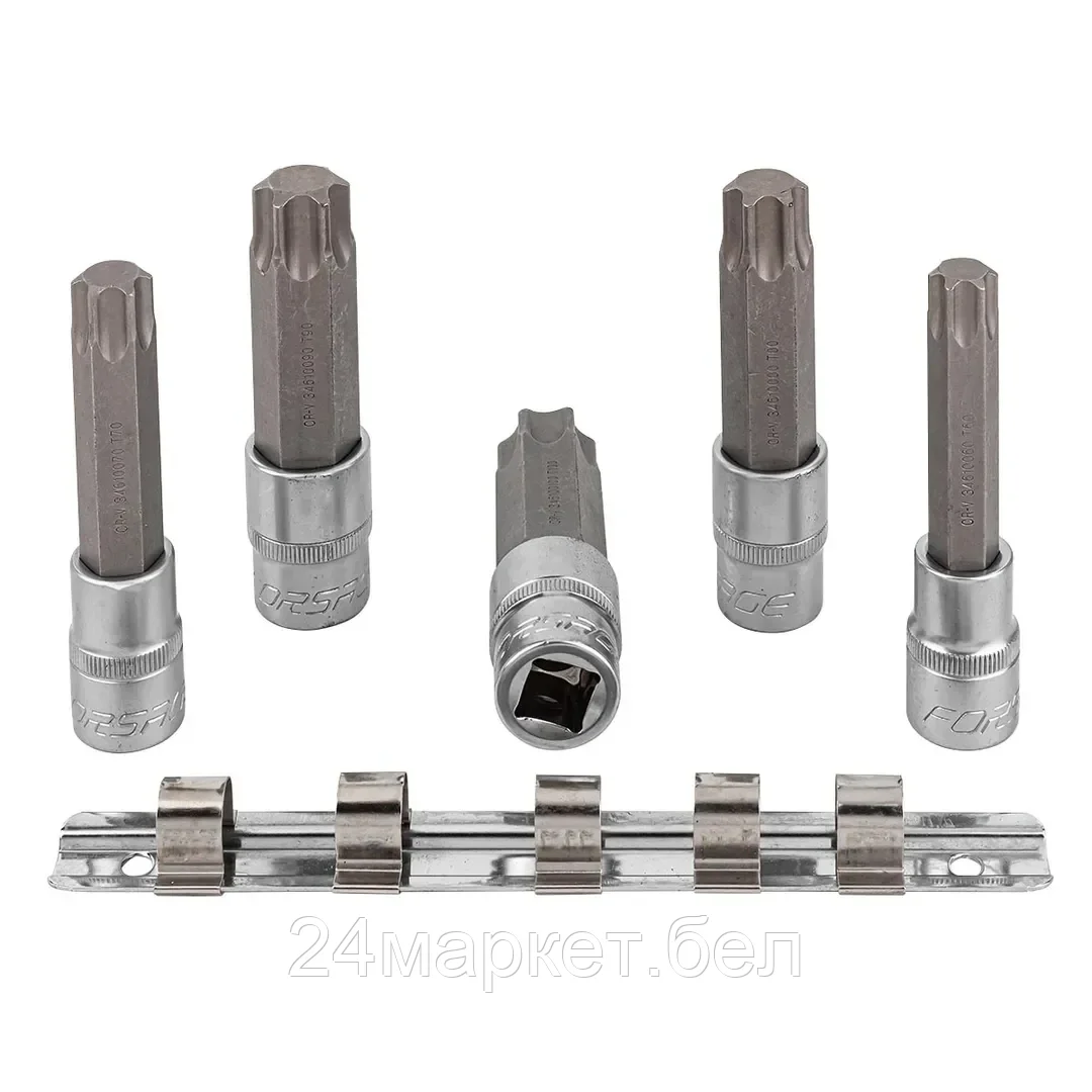 FORSAGE Набор головок-бит Torx 6-лучевых, 5 пр.(Т60,Т70,Т80,Т90,Т100; L-100мм), на планке Forsage F-40914L