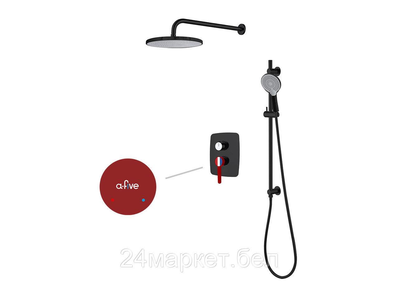 Душевая система (Lt) D35, серия Rose черный + красный, a-five (Встраиваемый, Излива нет, 1000 - 1200 мм.) A5-1056