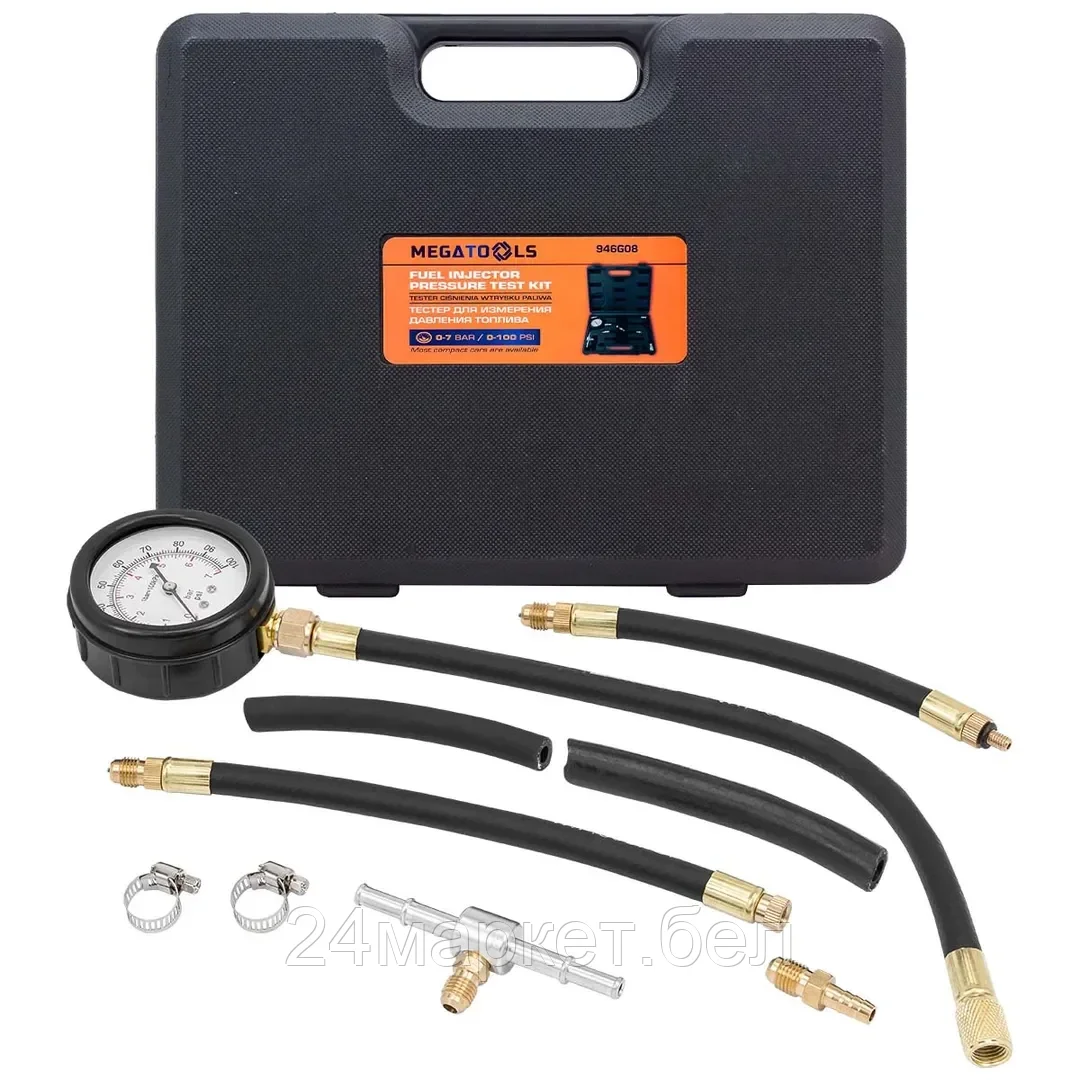 MT-946G08 MEGATOOLS Манометр для измерения давления топлива в комплекте с переходниками