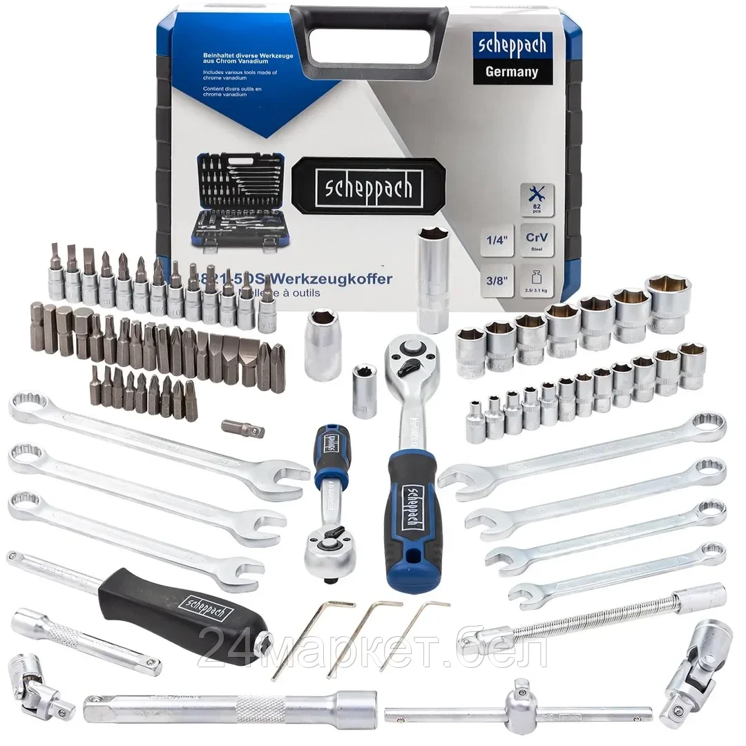 Sch-4821-5DS Scheppach Набор инструментов 1/4"  3/8", 82пр. (6-гран)