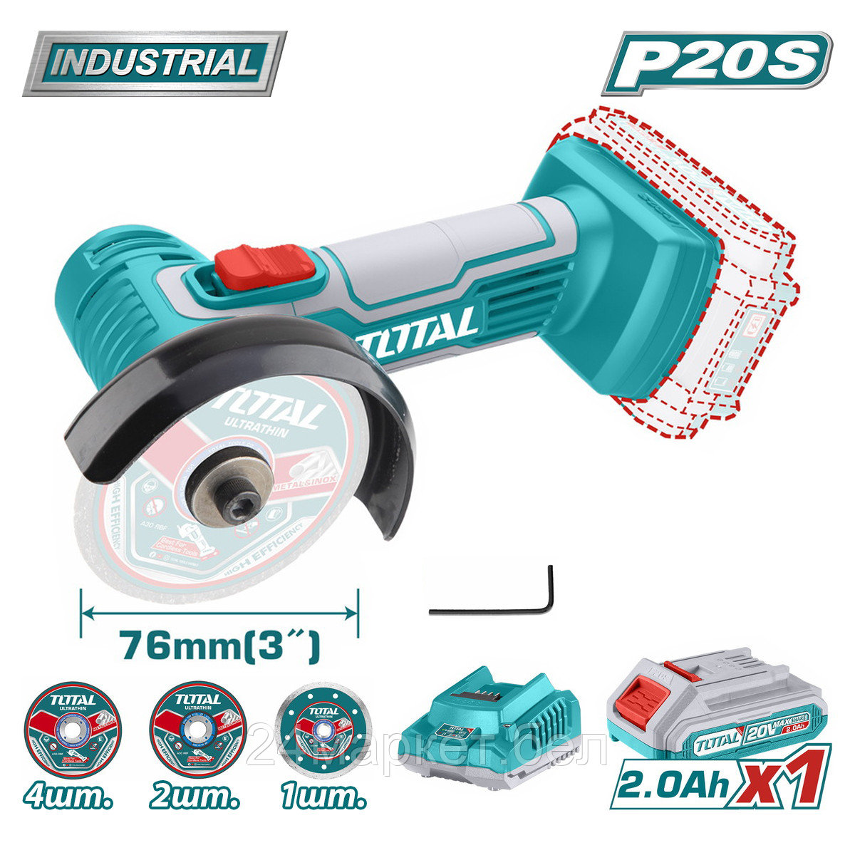 Угловая шлифмашина Total TAGLI76017 (с 1-им АКБ)