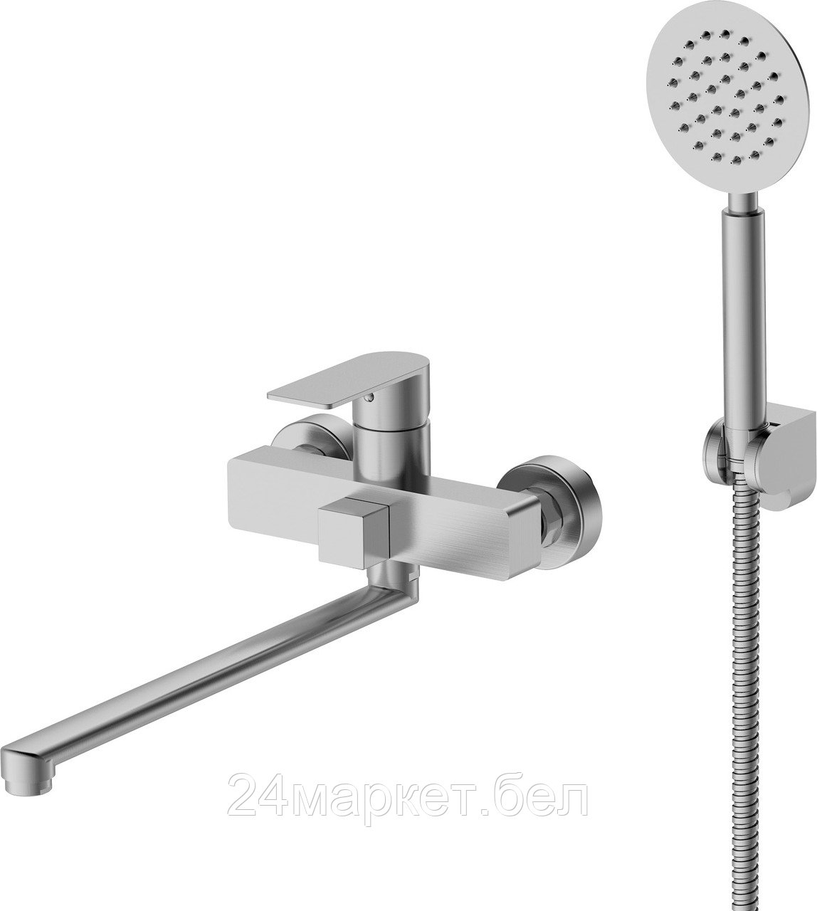 Смеситель для ванны (SUS 304) D35, серия LES  AV Engineering (Длинный L-излив, длина 322 мм, лейка и шланг в комплекте, поворотный) AVLES7-BW0