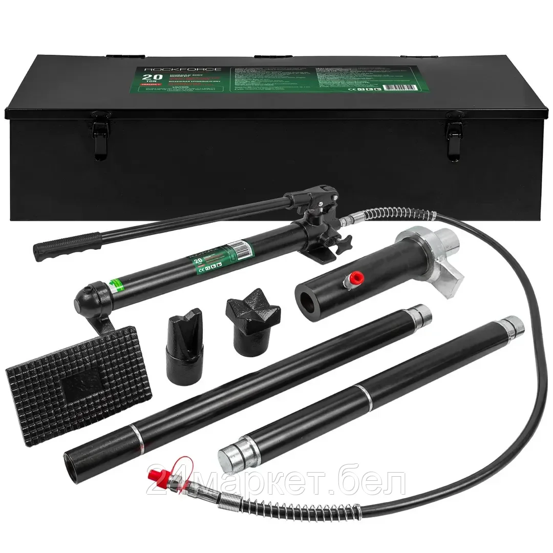 Набор гидравлического оборудования для кузовных работ, 20т,(насос, цилиндр + комплект удлинителей и надставок), в двух металлических кейсах Rock FORCE RF-TRA0204-1 (из 2-х частей)