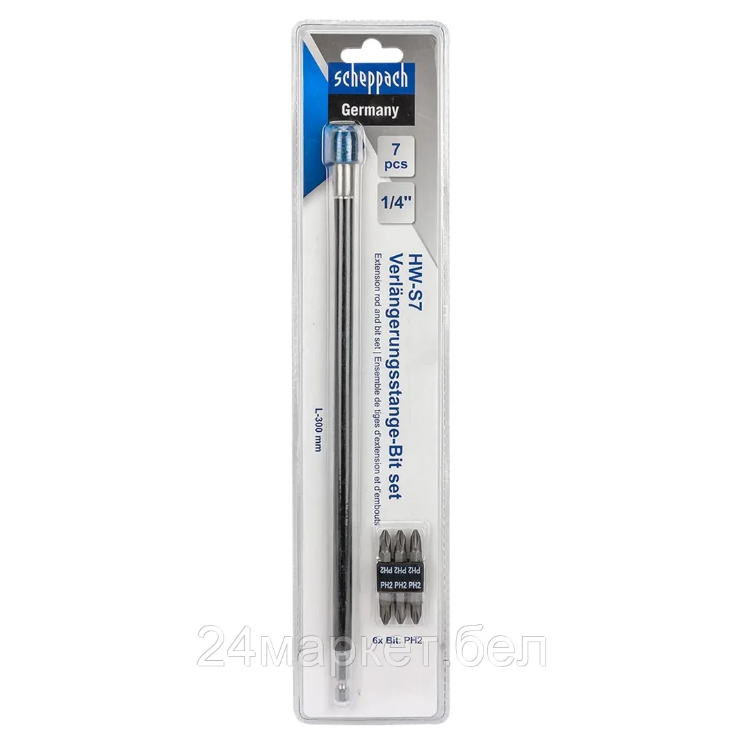 Sch-HW-S7 Биты PH2 1/4"х25мм с битодержателем, набор 7пр. Scheppach