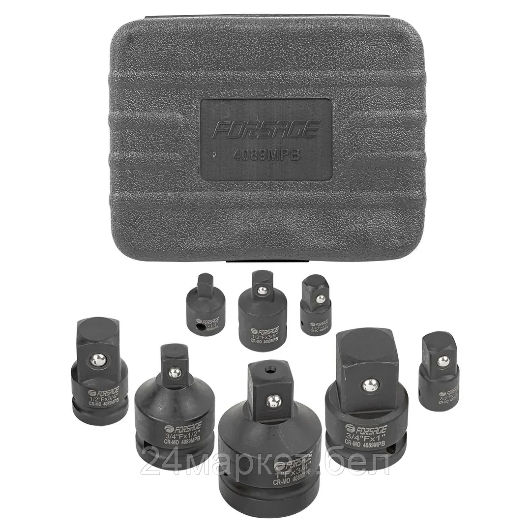 Набор адаптеров ударных,8пр(1/4(F)x3/8"(M),3/8(F)x1/4"(M),3/8(F)x1/2"(M),1/2(F)x3/8"(M),1/2(F)x3/4"(M),3/4(F)x1/2"(M),3/4(F)x1"(M),1(F)x3/4"(M)в кейсе Forsage F-4089MPB
