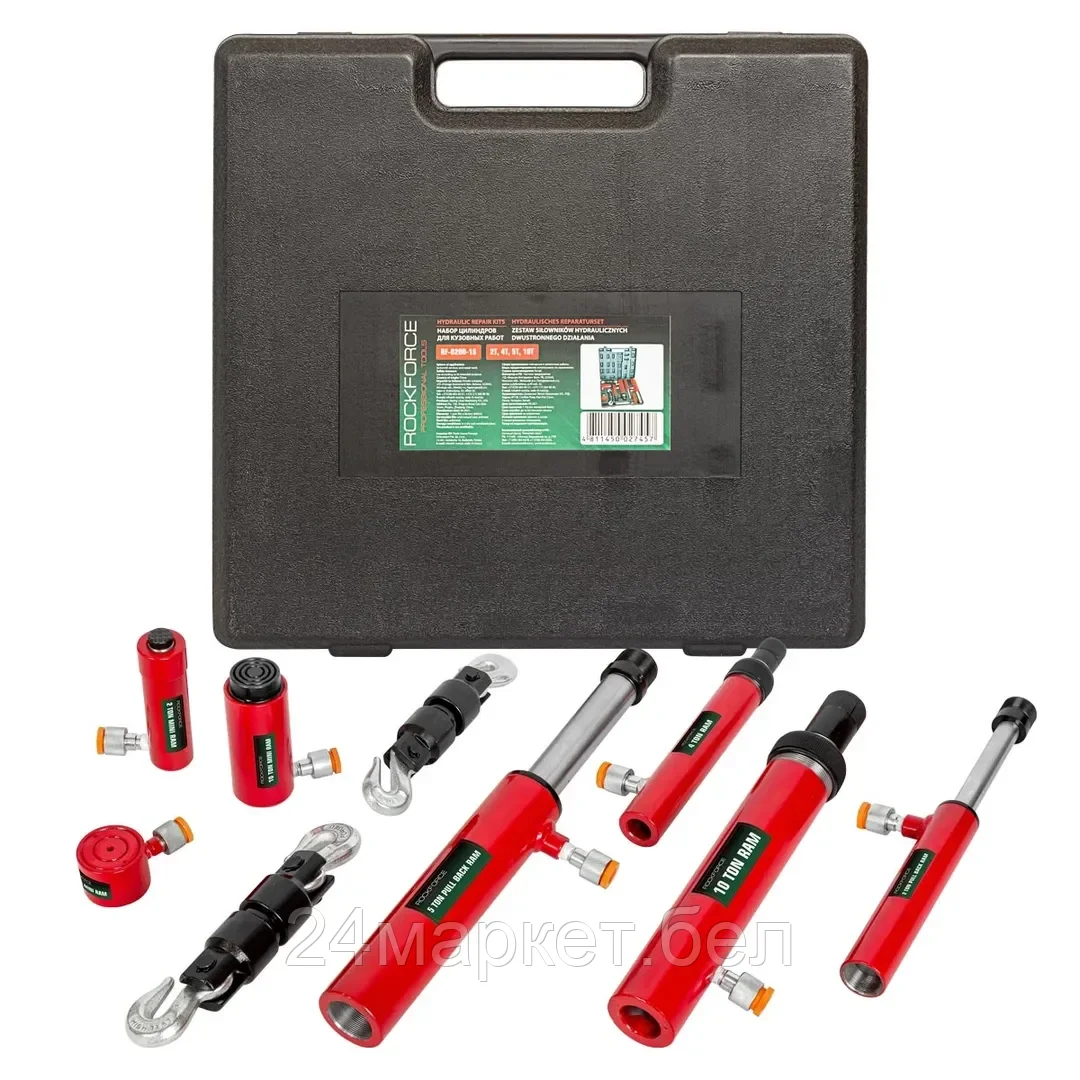 Набор цилиндров гидравлических прямого и обратного действия 7пр.(2т, 4т, 5т, 10т)в пластиковом кейсе Rock FORCE RF-0200-1S