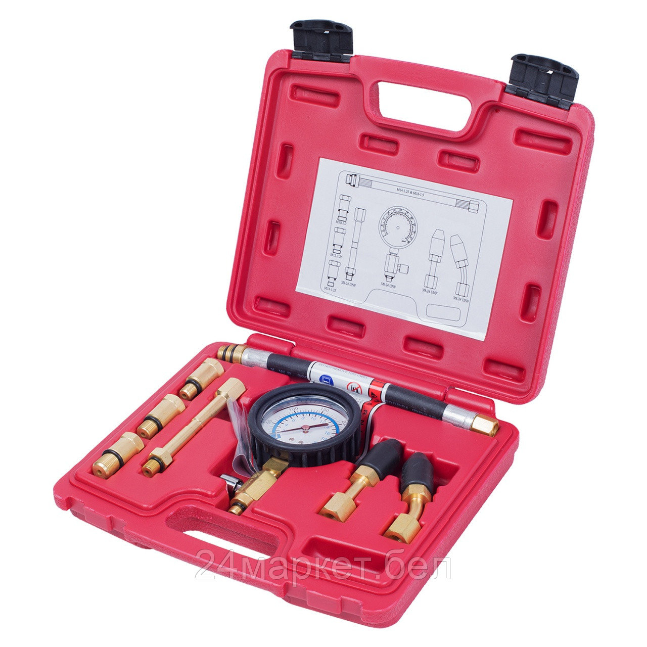 МАСТАК 120-10821C МАСТАК Компрессометр бензиновый, 0-21 атм, кейс, 8 предметов