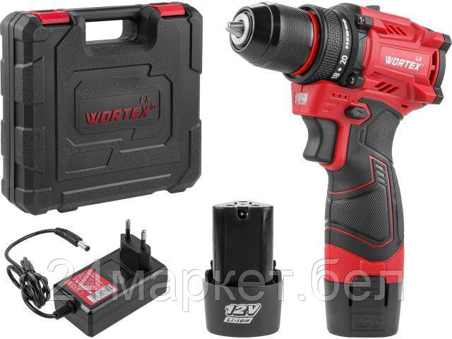Аккум. дрель-шуруповерт WORTEX LX BD 1220 DLi 12В, 30 Нм, 2*1.5 Ач, патрон 10 мм, бесщёт. (12 В, БЕСЩЁТ.ДВИГ., с 2х1.5 Ач акб, НЕ подходит к линейке A 1333699