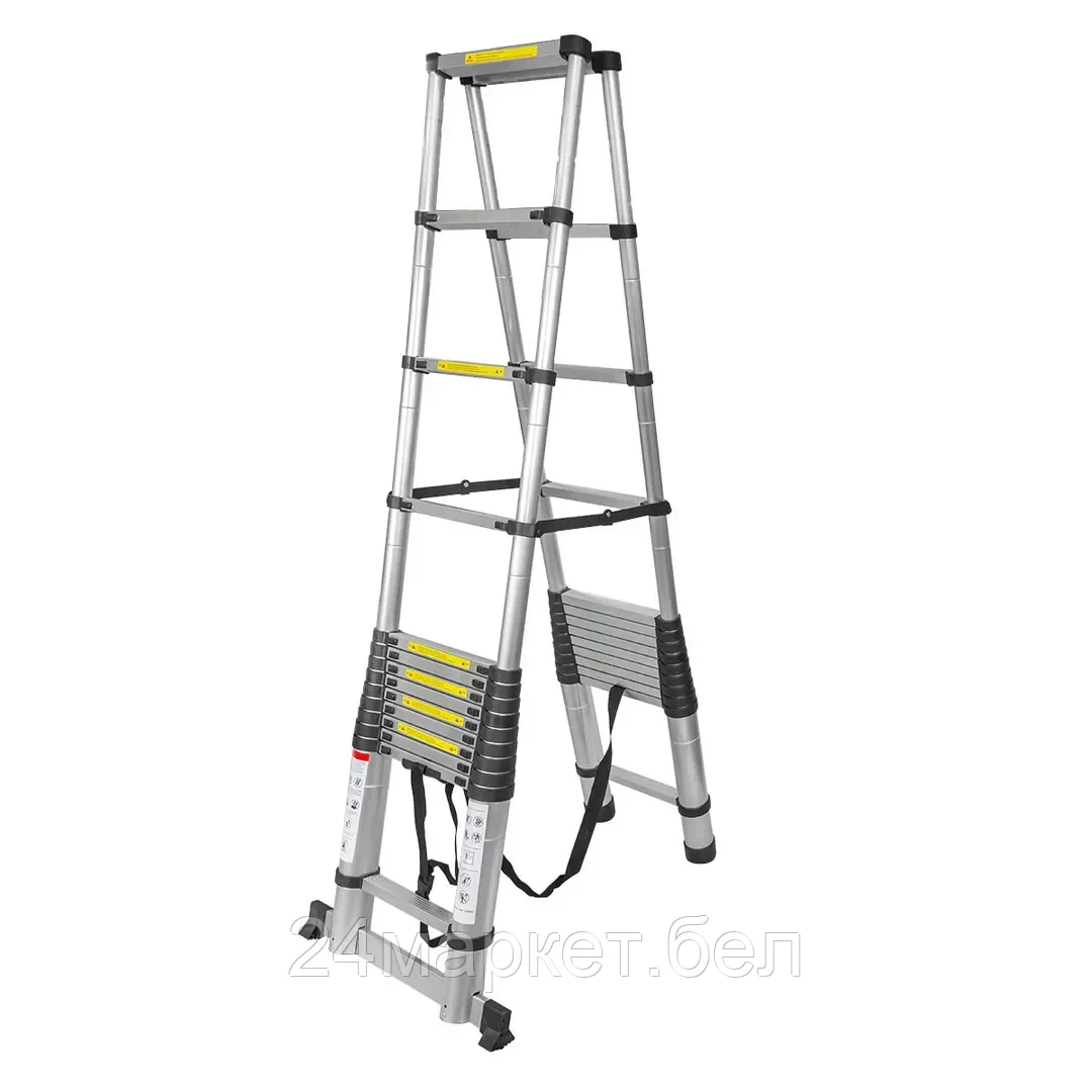 Лестница-стремянка телескопическая алюминиевая двухсекционная (4.1+4.1м,14+14ступенек, max нагрузка 150кг, вес 24.3кг) Forsage F-UP410-2