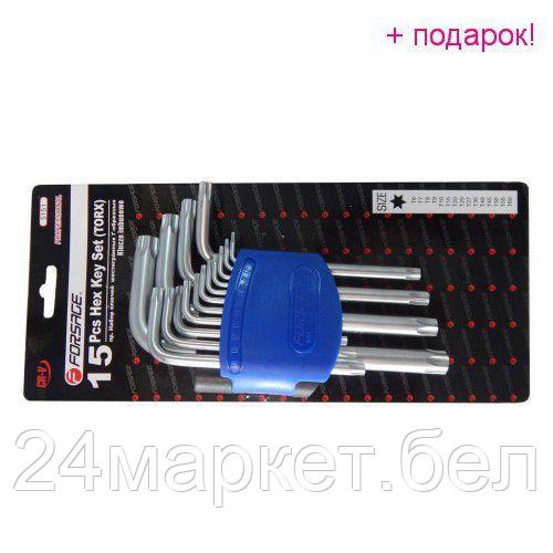 FORSAGE Набор ключей TORX Г-образных с отверстием,15пр.(Т6Н,T7H,T8H,T9H,Т10Н,Т15Н,Т20Н,Т25Н,Т27Н, Т30Н,Т40Н,Т45Н,Т50Н,Т55Н,Т60Н)в пластиковом держателе Forsage F-5151T