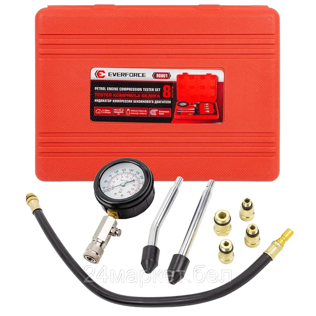 EF-908G1 EVERFORCE Индикатор компрессии бензинового двигателя, набор 8пр.