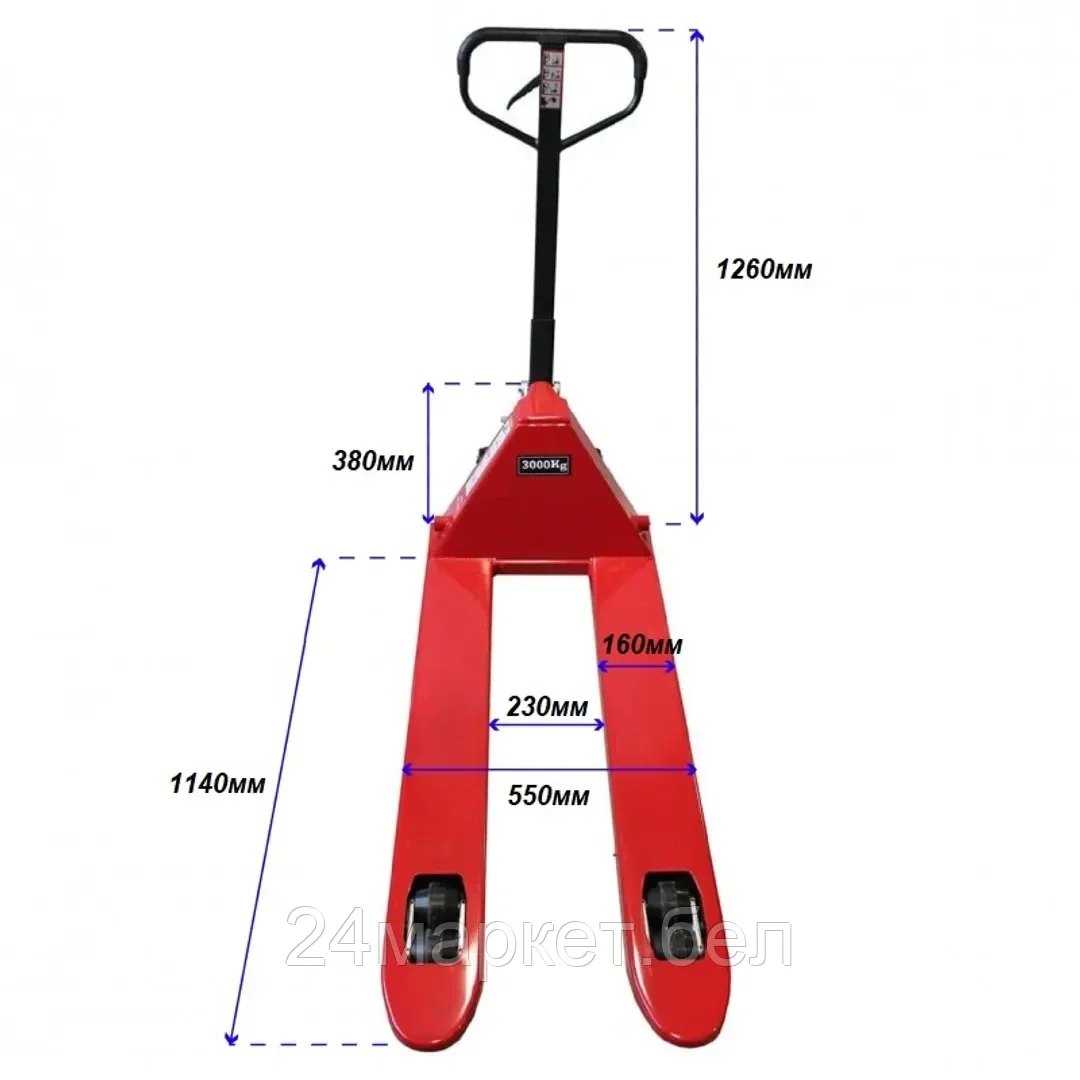 Rock FORCE Тележка гидравлическая ручная 3т (ручной и ножной спуск,длина вил 1220мл,материал колес:полиуритан,min 80мм.max 200мм) Rock FORCE RF-AC3.0