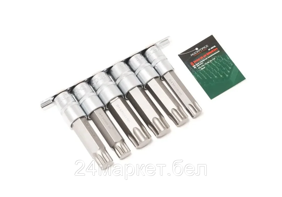 Rock FORCE Набор головок-бит разнопрофильных Spline&Torx, 6 пр.(М16, М18,Т70,Т80,Т90,Т100; L-100мм), на планке Rock FORCE RF-40918L