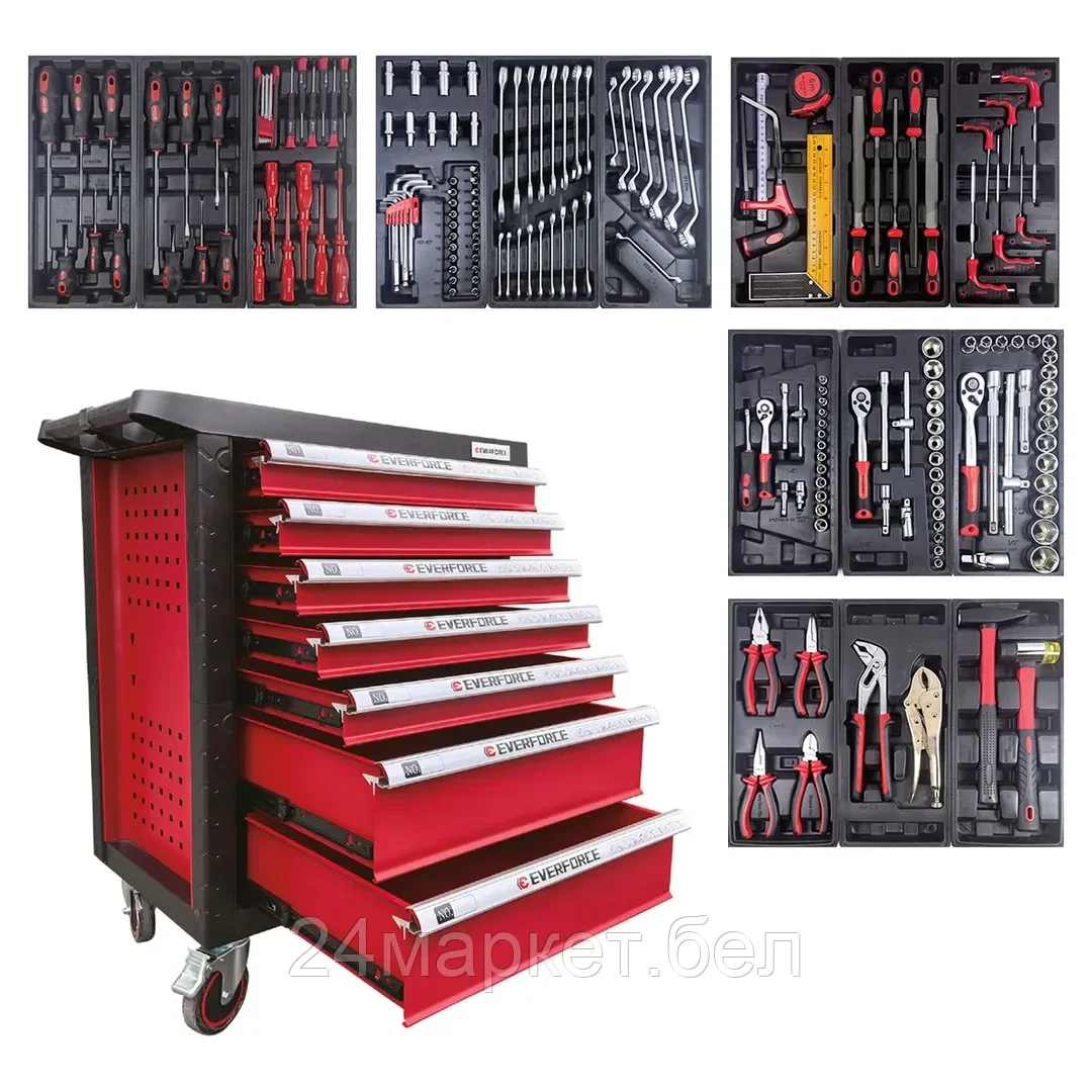 EF-55304 Тележка инструментальная 7-и полочная с набором инструментов 181пр EVERFORCE