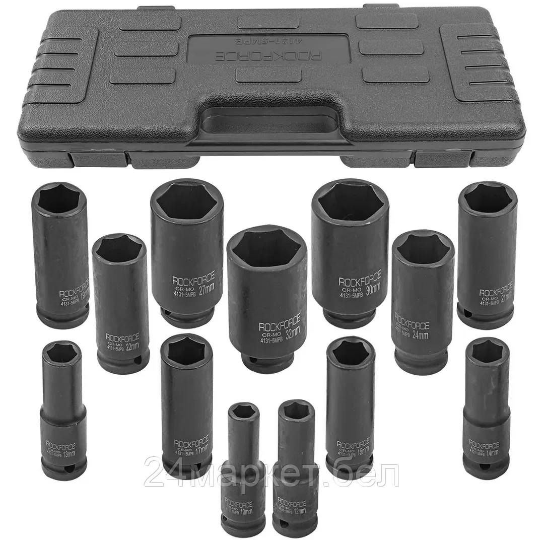 Набор головок ударных глубоких,13пр.,1/2" (10, 12-15, 17, 19, 21, 22, 24, 30, 32мм),в кейсе Rock FORCE RF-4131-5MPB