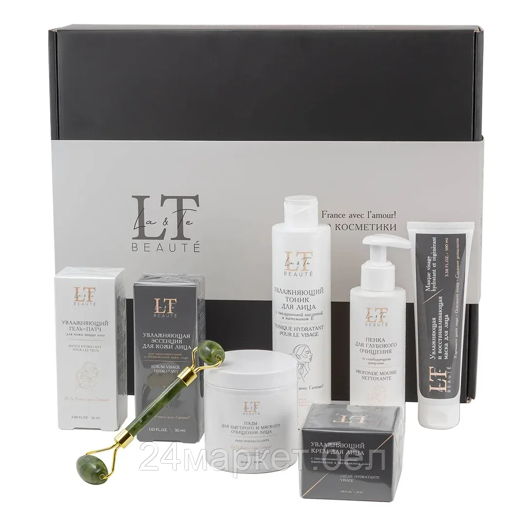 LT2 La and Te beaute Набор(Увл.эссенция,тоник.восст.маска,крем для лица,увл.патчи для кожи вокруг глаз,пенка для глубокого очищения со скраб. гранулами,пэды-60шт+массаж.р)