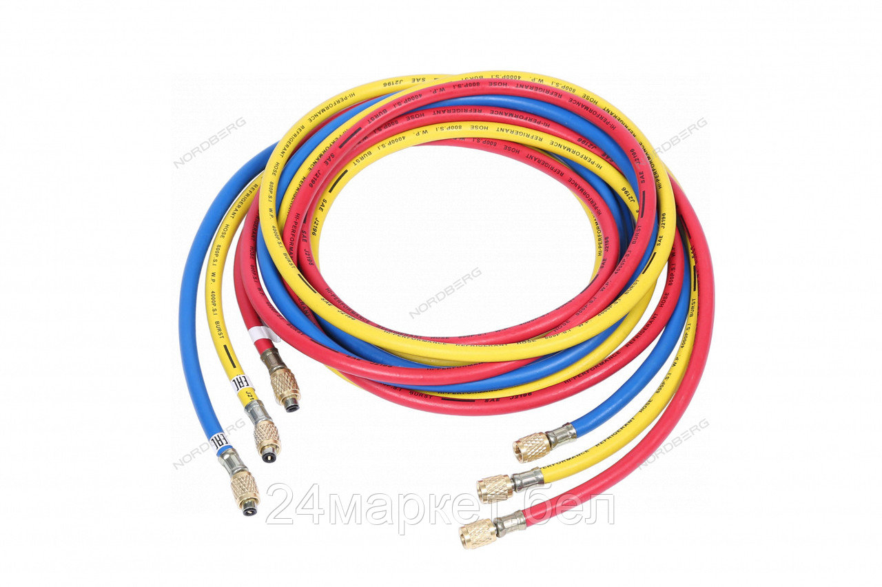 NORDBERG NFH31 Шланг заправочный для фреона, 3 м (в комплекте 3 шт., без адаптеров)