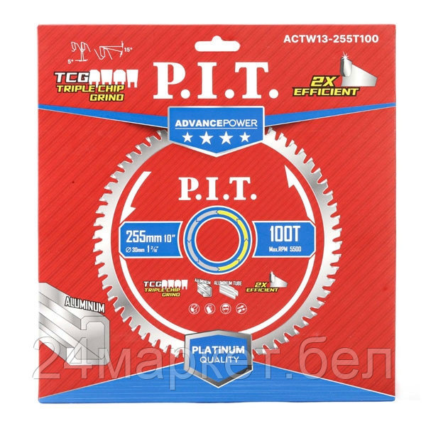 Диск пильный по алюминию P.I.T. ADVANCE 255x30x2.4 мм, 100T Carbide, зуб TCG 5° (ACTW13-255T100)
