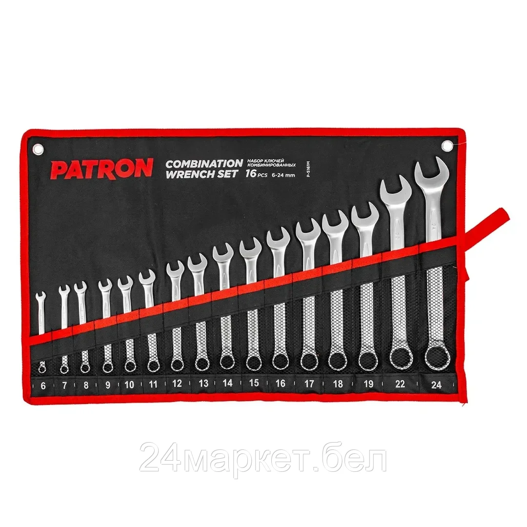 Набор ключей комбинированных 16 пр (6,7,8,9,10,11,12,13,14,15,16,17,18,19,22,24 мм), на полотне PATRON P-5161M
